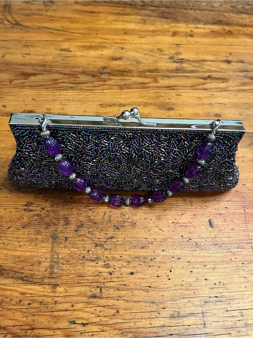Vintage Carlo Fellini Beaded Evening Clutch Handbag in Plum
